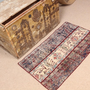 Vintage Turkish Door Mat, Handwoven Rug, Multicolor Floral Design, 2x3ft, Bohemian Home Decor
