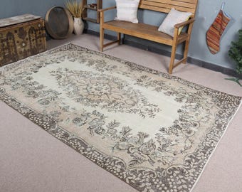 Vintage Turkish Rug, 6x9 ft Oushak Rug, Large Living Room Carpet