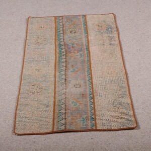 Patchwork Rug Turkish Vintage Small Oushak Rugs For Bathroom 1.7x3.2 ft Brown Kitchen Entryway Abstract Designer Door Mat Bright Organic