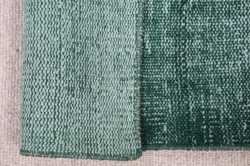 Vintage Handwoven Turkish Rug, Green Overdyed Oushak, Small Entry Rug ...