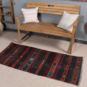Vintage Türmatte, Bunt Gestreiftes Muster, 2 x 5 ft, Handgemachte Wolle Teppich Dekor, Boho Style Bodenbelag