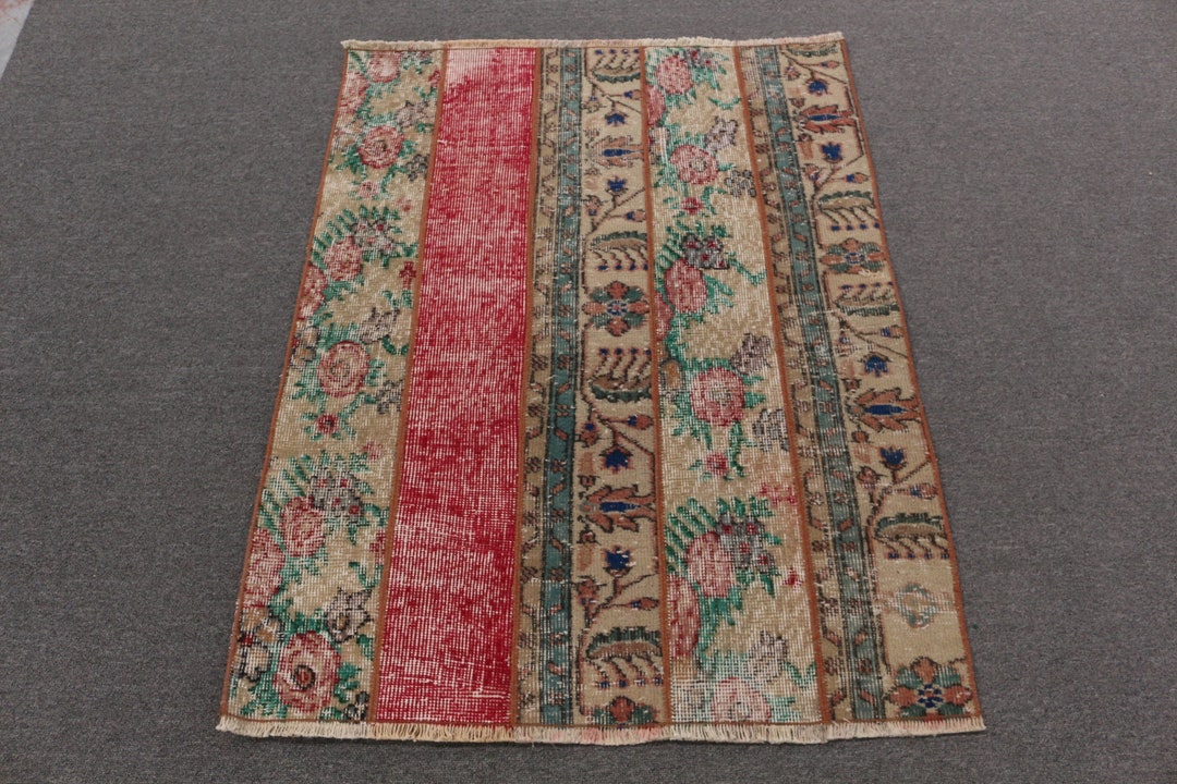 Turkish Small Rug 3x3.8 Ft, Vintage Red Oriental Wool Rug - Etsy