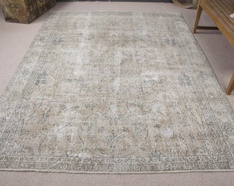 Vintage Turkish Rug, 6x9 ft Oushak Rug, Large Living Room Carpet