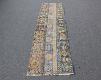 Antique Rug, Turkish Rug, 2.2x7.5 ft, Runner Rug, Stair Rug, Vintage Rug, Oushak Rug, Hallway Rug, Blue Rug, Organic Rug, Wool Rug, 396