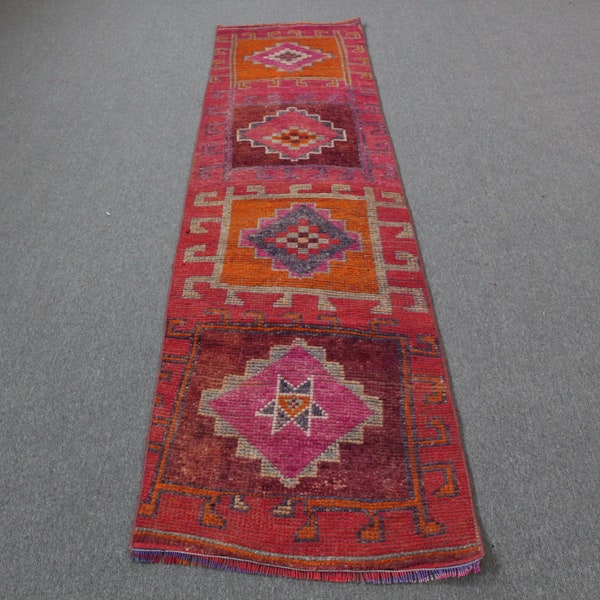 Turkish Rug, Runner Rug, Herki Rug, Vintage Rug, Kitchen Carpet, 29x115 inches Pink Carpet, Office Corridor Carpet,  942