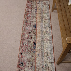 Vintage Runner Rug 1.8x6.2 ft (55x190 cm), Turkish Red Floral Wool Rug