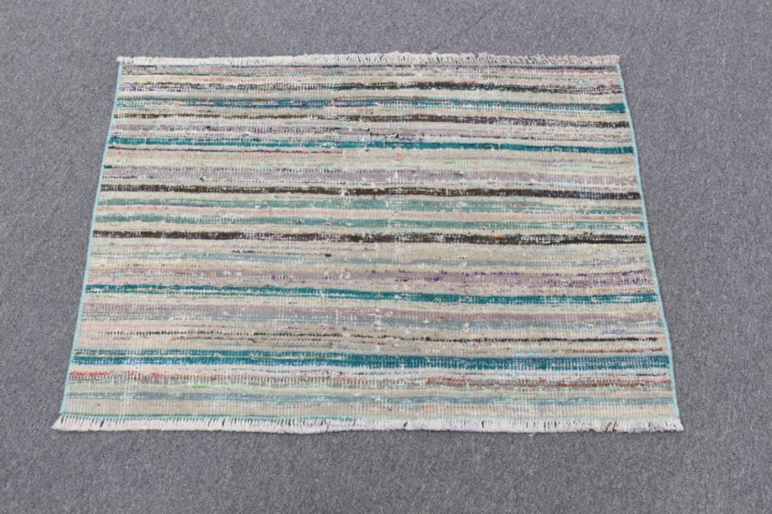 Turkish Small Rug 3x2.2 Ft, Vintage Kilim Blue Striped Wool Rug - Etsy