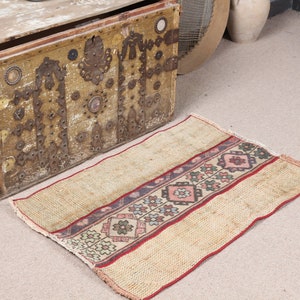 Turkish Rug, Small Rug, Patchwork Rug, Antique Rug, Rugs For Entry, 2x2.8 ft Beige Rug, Door Mat Rug, Floor Rugs, Turkish Rug Small,  4067