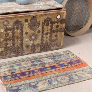 Turkish Rug, Small Rugs, Vintage Rug, Anatolian Rug, Rugs For Bathroom, 2x3.1 ft Orange Rug, Patchwork Rug, Oushak Rug, Front Door Rug, 4004