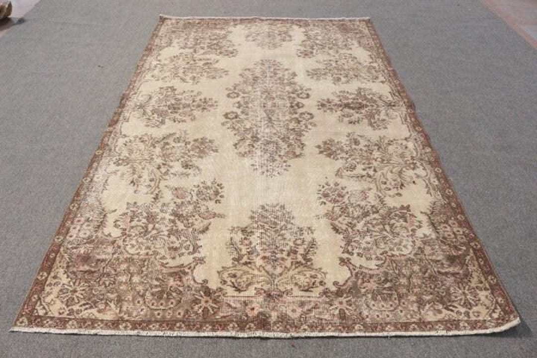 5.6x8.9 Ft Vintage Large Rug, Brown Beige Turkish Striped Wool Rug - Etsy