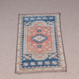 Vintage Rug Turkish Small Rugs Oushak For Bathroom 1.7x3.5 ft Red Entry Kids Office Decorative Oriental Hand Woven Old Interior Designer