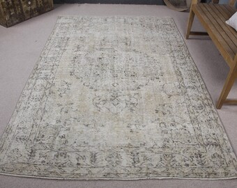Vintage Turkish Rug, 6x9 ft Oushak Rug, Large Living Room Carpet