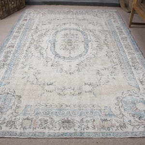 Turkish Rug, 7x10 Large Rugs, Vintage Rug, Muted Oushak Rug, Rugs For Living Room, 6.8x10 ft Beige Rug, Boho Turkish Rug, Large Wool Rug,