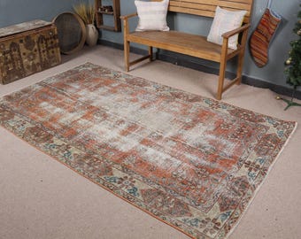 Vintage Turkish Rug, 6x9 ft Oushak Rug, Large Living Room Carpet
