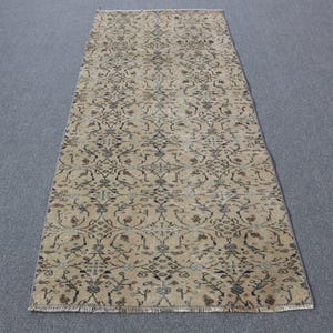 Turkish Runner Rug, 3x8 ft, Vintage Hallway Rug, Beige Antique Rug, Oushak Handmade Rug, Floral Decor Rug, Traditional Runner Rug
