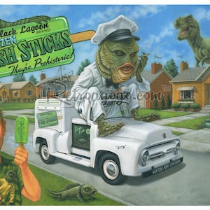 Fish Face Creature from Suburbia Horror Movie Inspired Print by Artist Doug P&#39;gosh