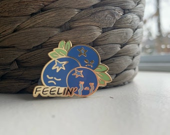 Funny Food Pin, Blueberry "FEELIN' BLUE" Pun, Cute Fruit Hard Enamel Pin