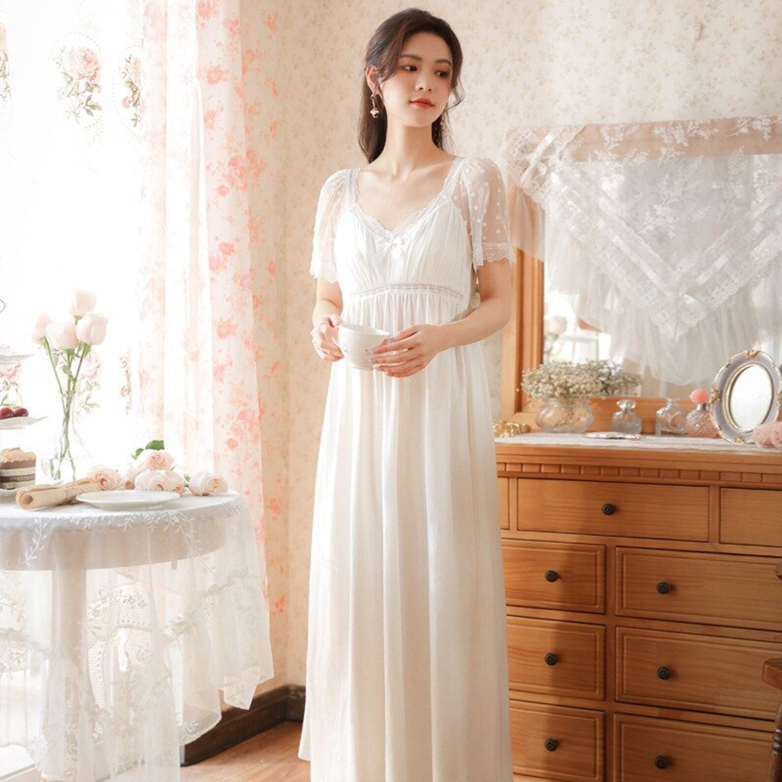 Victorian Sleepwear White Cottagecore Sleepwear Victorian Etsy Canada