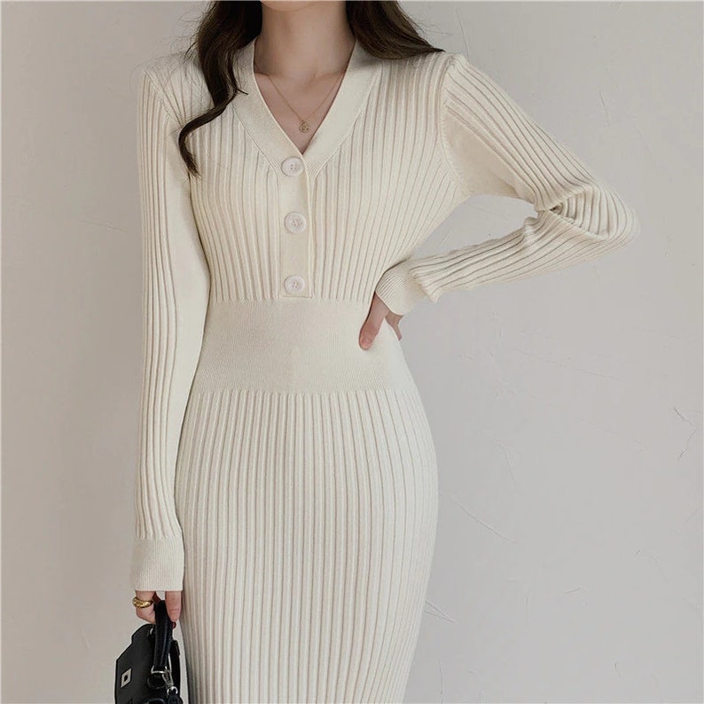 Vintage Knitted White Long Sweater Dress Knitted for Women - Etsy