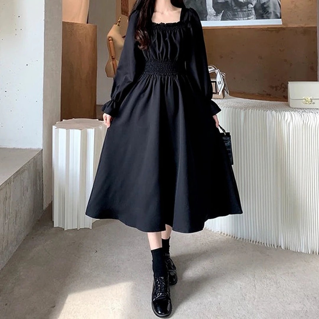 Women Vintage Black Dress Women French Elegant Square Collar - Etsy