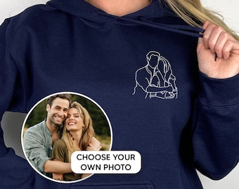 Portrait personnalisé de la photo à la chemise | Sweat-shirt avec photo à contour | Photo personnalisée | Portrait personnalisé | Sweat à capuche pour couple | Chemise couple