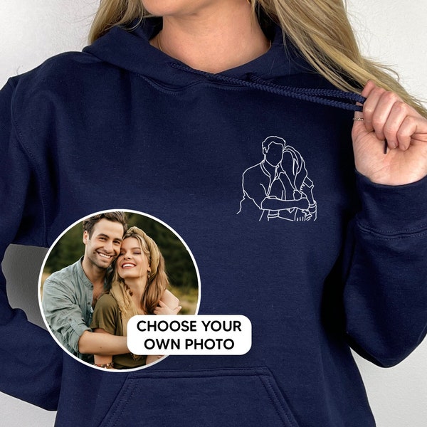 Custom Portrait From Photo to Shirt | Outline Photo Sweatshirt | Custom Photo | Custom Portrait | Couple Hoodie | Couple Shirt