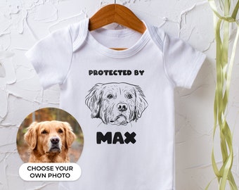 Custom Protected By Pet Baby Body | T-shirt With Pet Photo and Name | Custom Pet Kid Hoodie, Custom Cat Shirt Using Pet Photo + Name