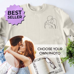 Portrait personnalisé de la photo à la chemise, sweat-shirt avec photo contour, photo personnalisée, portrait personnalisé, sweat à capuche de couple, chemise de couple, sweat à capuche de couple image 2