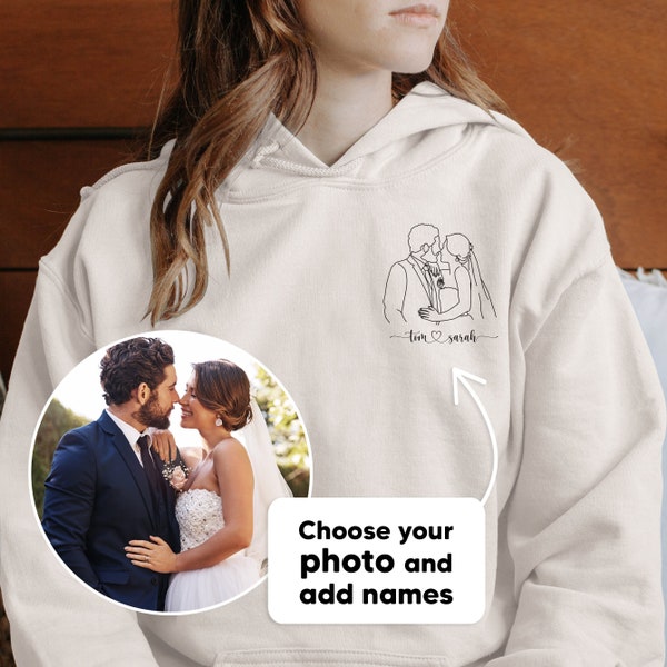 Retrato personalizado de la foto a la camisa, sudadera con foto de contorno, foto personalizada, nombre personalizado, sudadera con capucha de pareja, camisa de pareja, sudadera con capucha de pareja