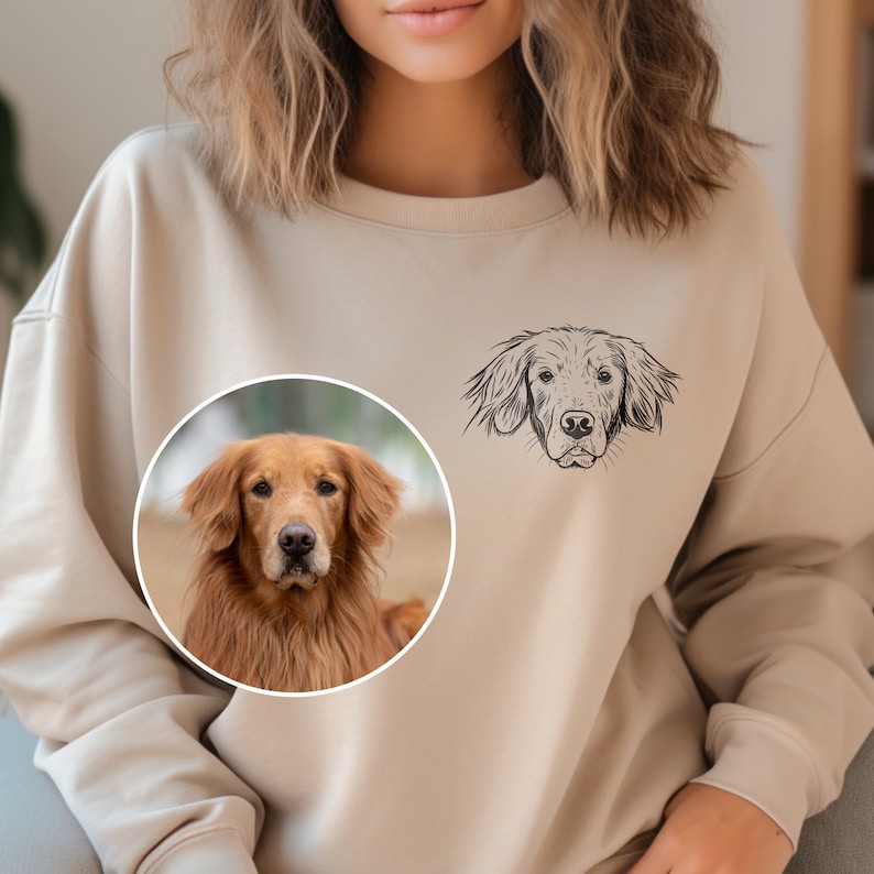 Custom Pet Portrait shirt, T-shirt with pet photo and name, custom pet hoodie, Custom cat shirt Using Pet Photo Name, Dog Portrait Sweater zdjęcie 3