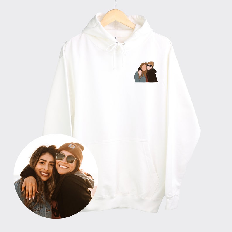 Retrato personalizado de una camiseta con foto, camisa con fotografía de arte animada, retrato personalizado de una sudadera con capucha con foto, camisa de regalo del día de San Valentín a juego para parejas imagen 3