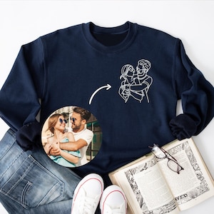 Dibujo personalizado de pareja - Retrato familiar personalizado, regalo de aniversario, dibujo lineal a mano