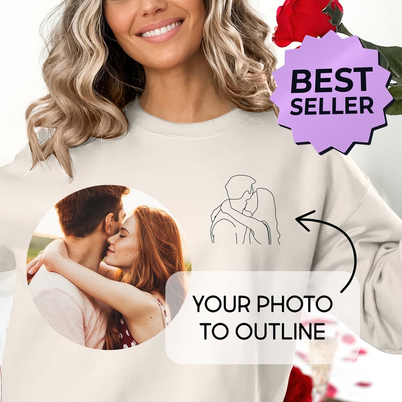 Custom portrait from photo to shirt, outline photo sweatshirt, Custom Photo, custom portrait, Couple Hoodie, Couple Shirt, Couple Hoodie image 3