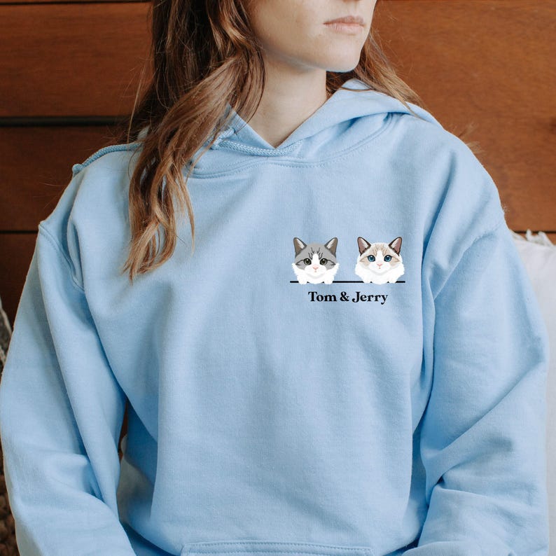 Sudadera para amantes de los gatos: Dibujo personalizado - Impresión de nombre personalizada imagen 3
