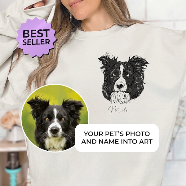 Custom Pet Portrait shirt, T-shirt with pet photo and name, custom pet hoodie, Custom cat shirt Using Pet Photo + Name, Dog Portrait Sweater