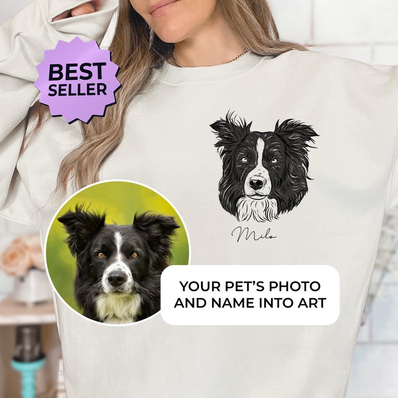 Custom Pet Portrait shirt, T-shirt with pet photo and name, custom pet hoodie, Custom cat shirt Using Pet Photo Name, Dog Portrait Sweater zdjęcie 1
