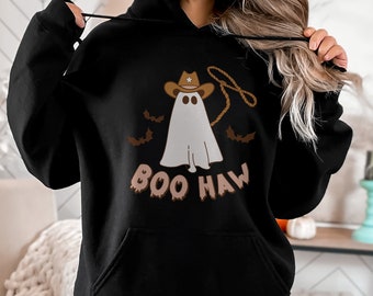 Boo Haw Halloween Hoodie, Spooky Boo Hoodie, Gruselig Halloween Mom Shirt, Vintage Pullover, Mama Shirt, Damen Niedlich Kürbis Halloween Grafik