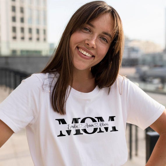 Personalized Mom Shirt - Kids' Names Printed Cotton Tee