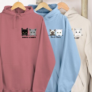 Sudadera para amantes de los gatos: Dibujo personalizado - Impresión de nombre personalizada imagen 4