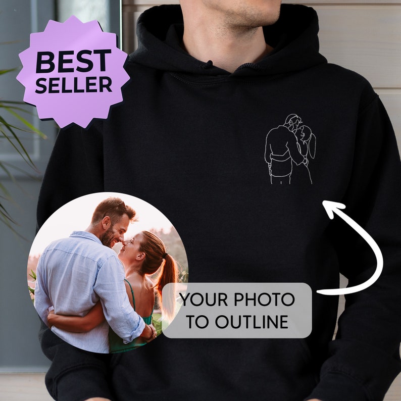 Portrait personnalisé de la photo à la chemise, sweat-shirt avec photo contour, photo personnalisée, portrait personnalisé, sweat à capuche de couple, chemise de couple, sweat à capuche de couple image 4