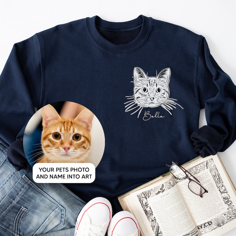 Custom Pet Portrait shirt, T-shirt with pet photo and name, custom pet hoodie, Custom cat shirt Using Pet Photo Name, Dog Portrait Sweater zdjęcie 2