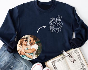 Dibujo personalizado de pareja - Retrato familiar personalizado, regalo de aniversario, dibujo lineal a mano