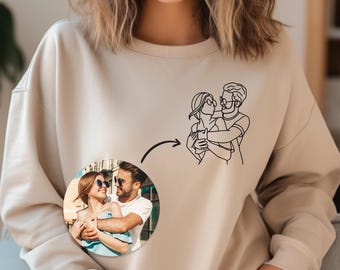 Camiseta personalizada con retrato de pareja (dibujo lineal personalizado)