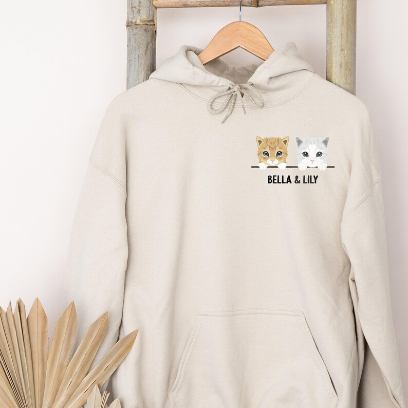 Sudadera para amantes de los gatos: Dibujo personalizado - Impresión de nombre personalizada imagen 2