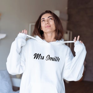 Last name personalized Fiance Sweatshirt Engagement gift for her Bride to be gift Custom new engaged image 2