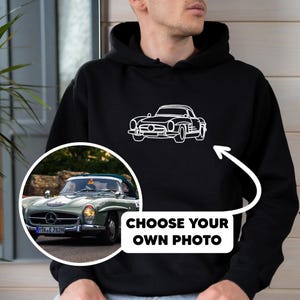 カスタムカーアウトラインスウェットシャツ、写真からシャツへのカスタム中央ポートレート、パーソナライズされた車の写真シャツ、お父さんへのカスタムギフト