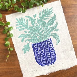 Fern Linocut - blue star fern, original plant lino print, houseplant wall decor, botanical illustration art