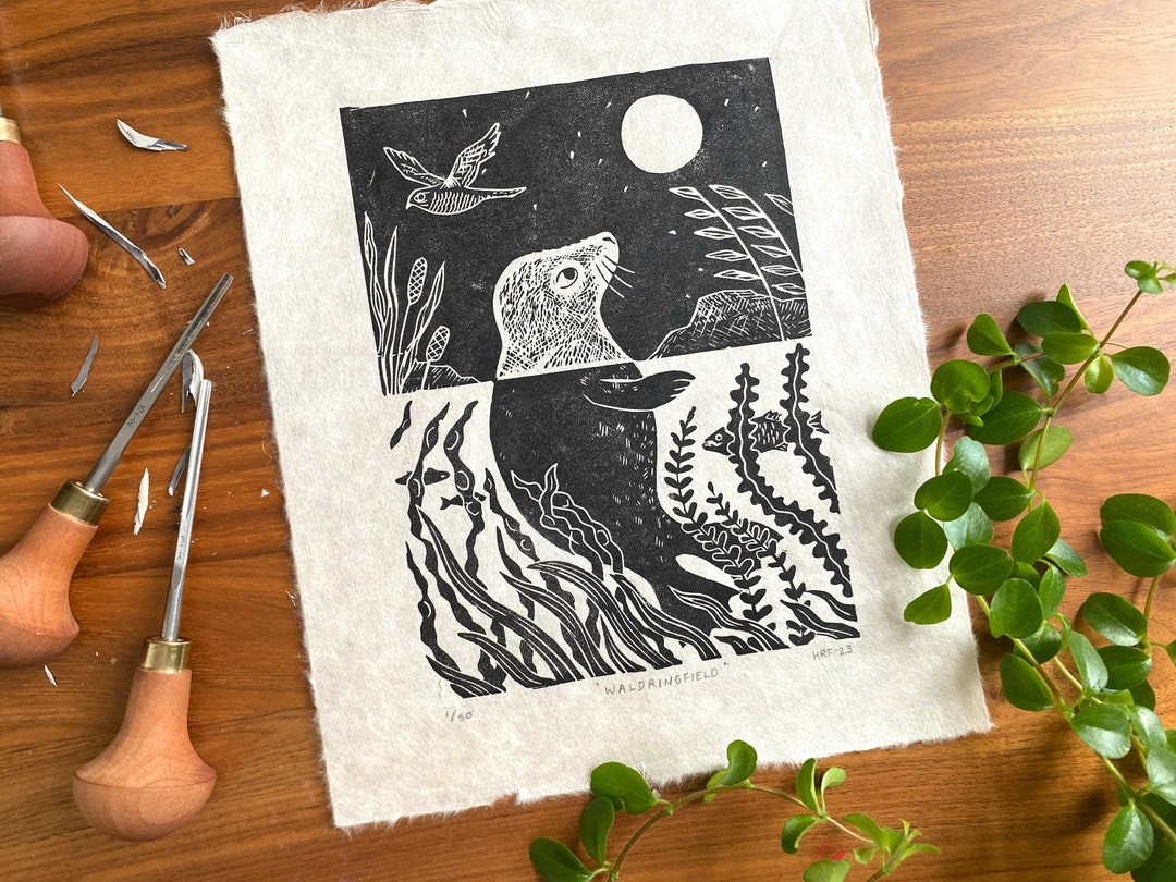 Seal Linocut Original Lino Print Suffolk Illustration Etsy