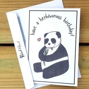 Carte d'anniversaire végétarienne végétalienne panda faite main