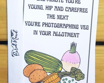 Carte faite main jardinage familial, légumes d'anniversaire